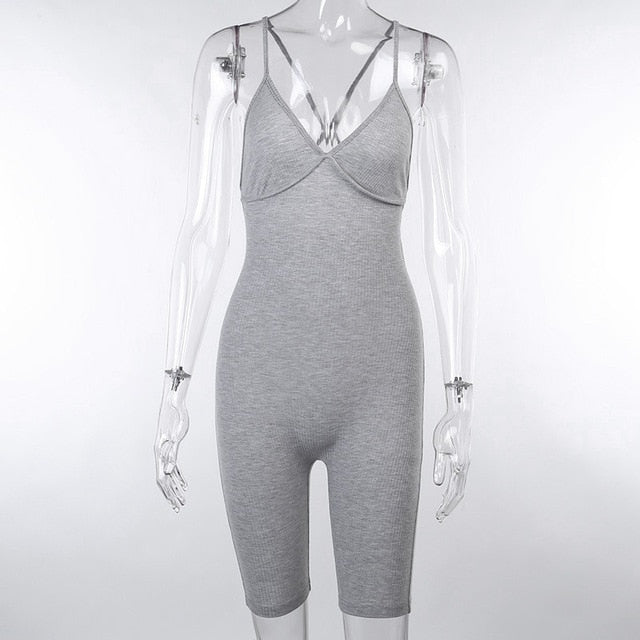 Women Solid Ribbing Yoga Jumpsuit