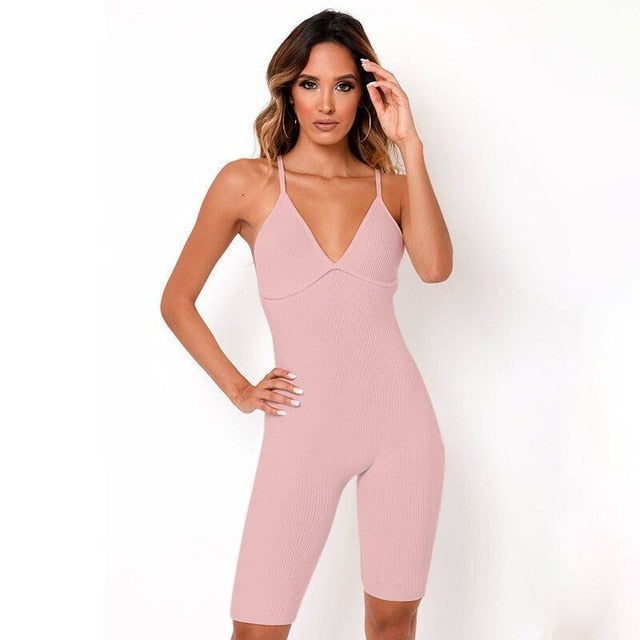 Women Solid Ribbing Yoga Jumpsuit